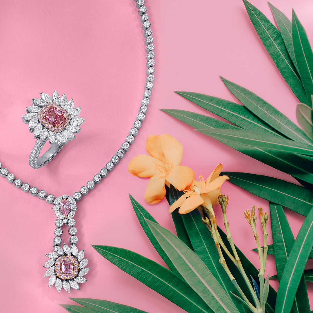 Fancy Intense Pink Asscher & Pear Diamond Drop Pendant