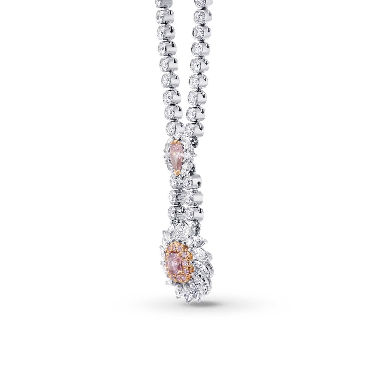 Fancy Intense Pink Asscher & Pear Diamond Drop Pendant