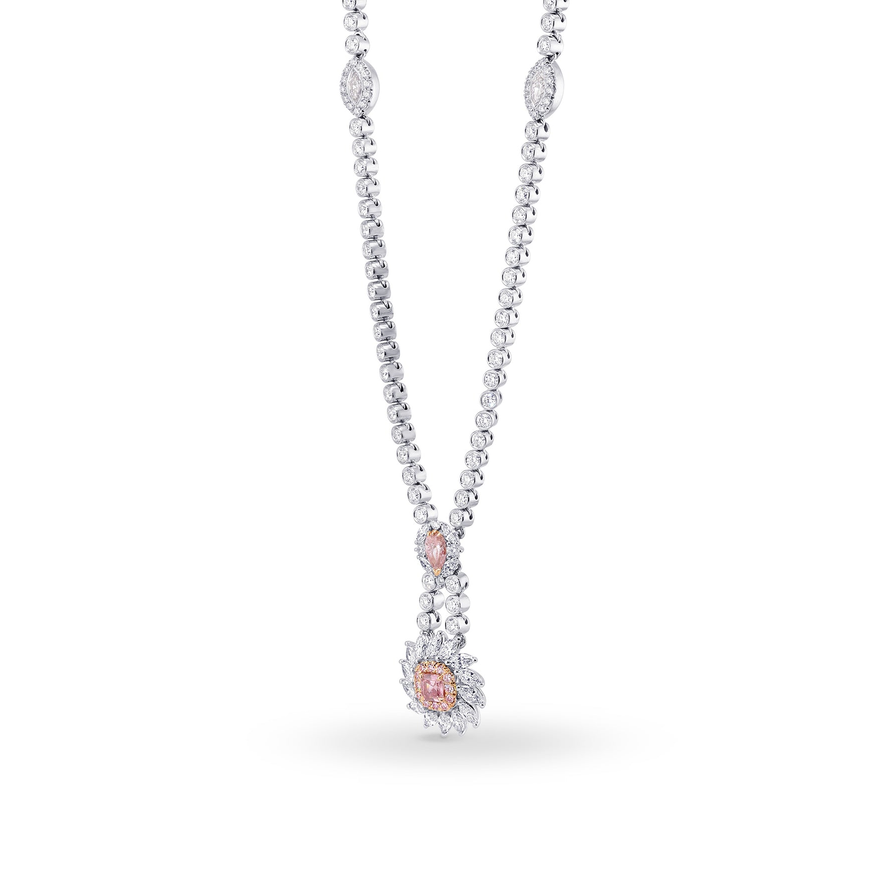 Fancy Intense Pink Asscher & Pear Diamond Drop Pendant