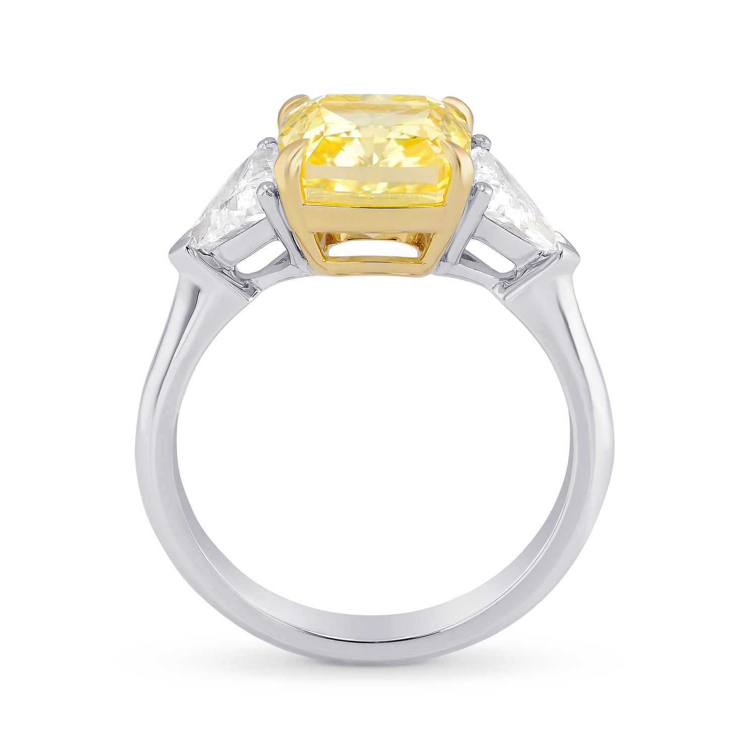 Fancy Intense Yellow Cushion Diamond 3 Stone Ring