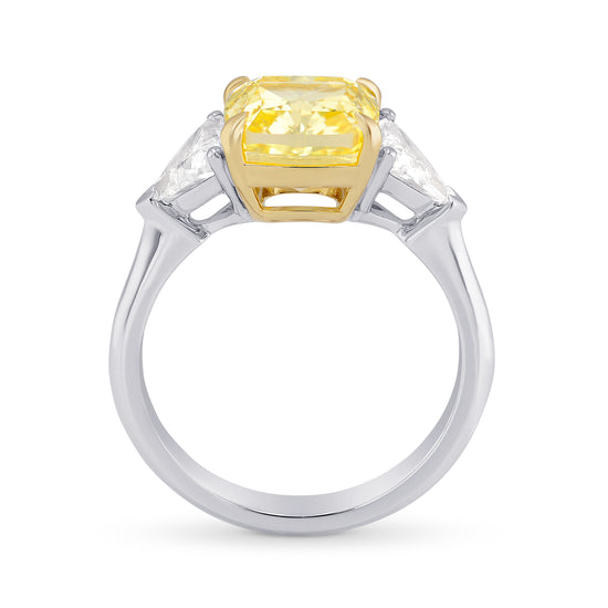 Fancy Intense Yellow Cushion Diamond 3 Stone Ring