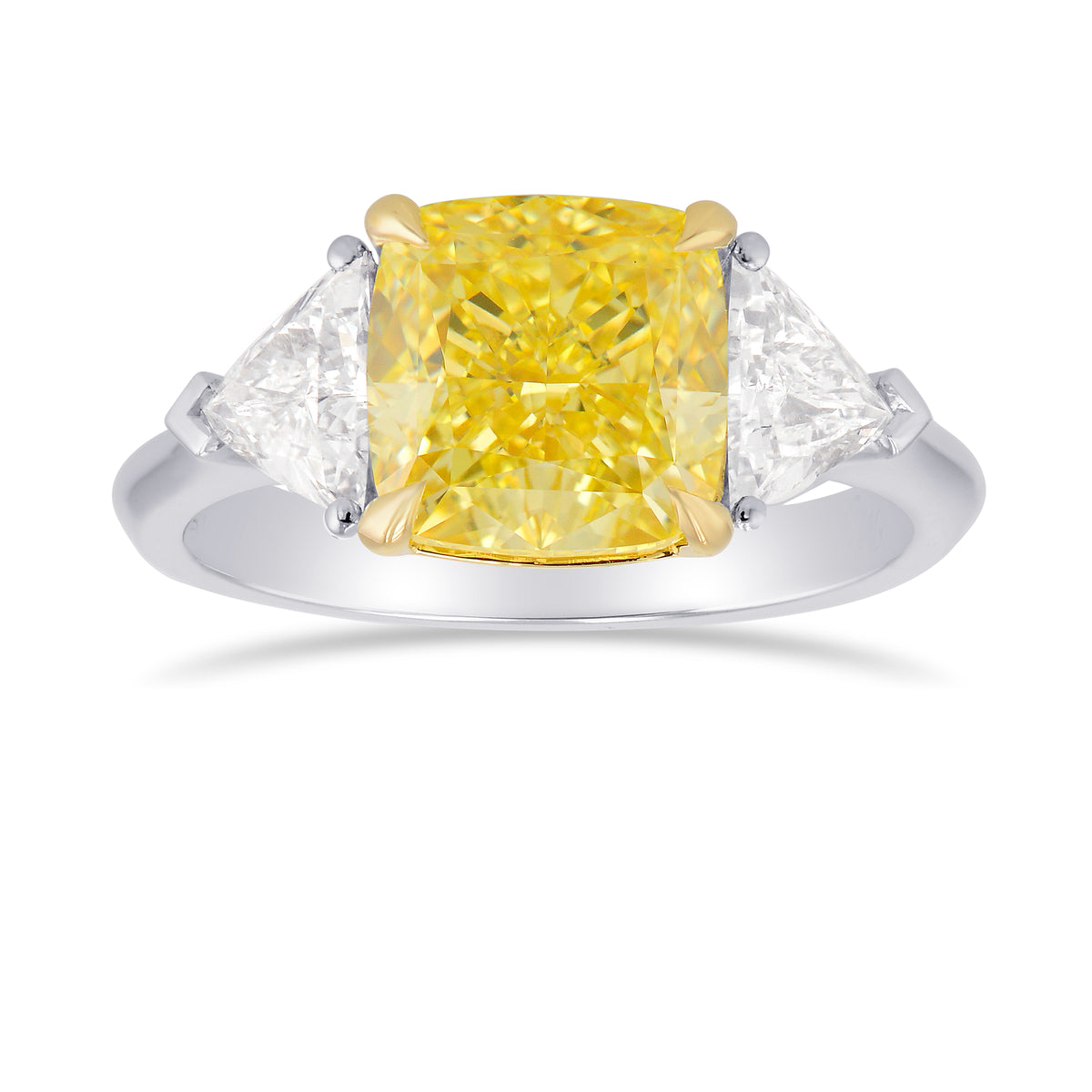 Fancy Intense Yellow Cushion Diamond 3 Stone Ring