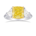Fancy Intense Yellow Cushion Diamond 3 Stone Ring