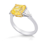 Fancy Intense Yellow Cushion Diamond 3 Stone Ring