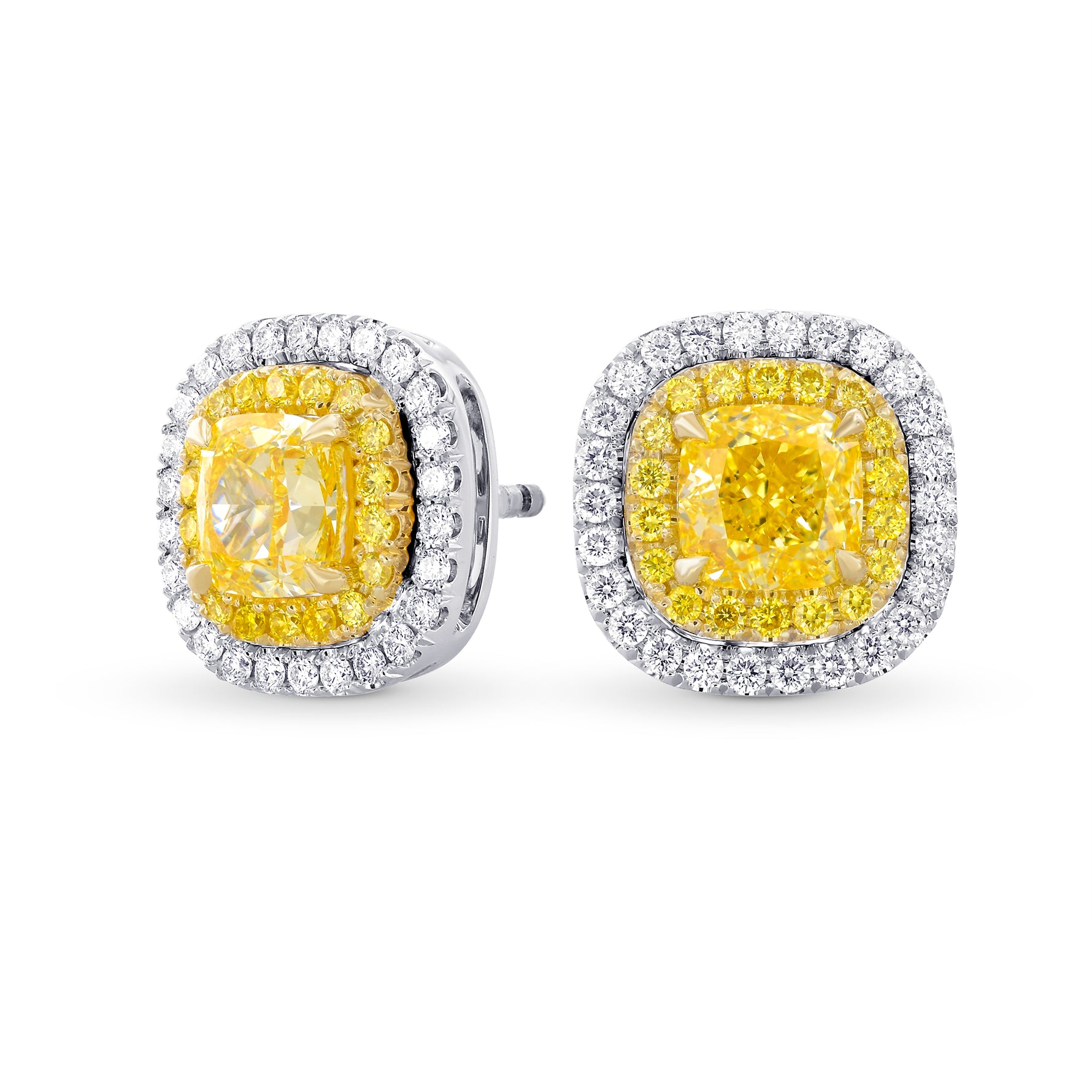 Fancy Yellow Cushion Double Halo Earrings 