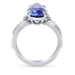 Blue Sapphire Pear & Diamond Side Stone Ring 
