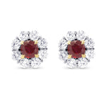 Round Ruby & Diamond Halo Earrings