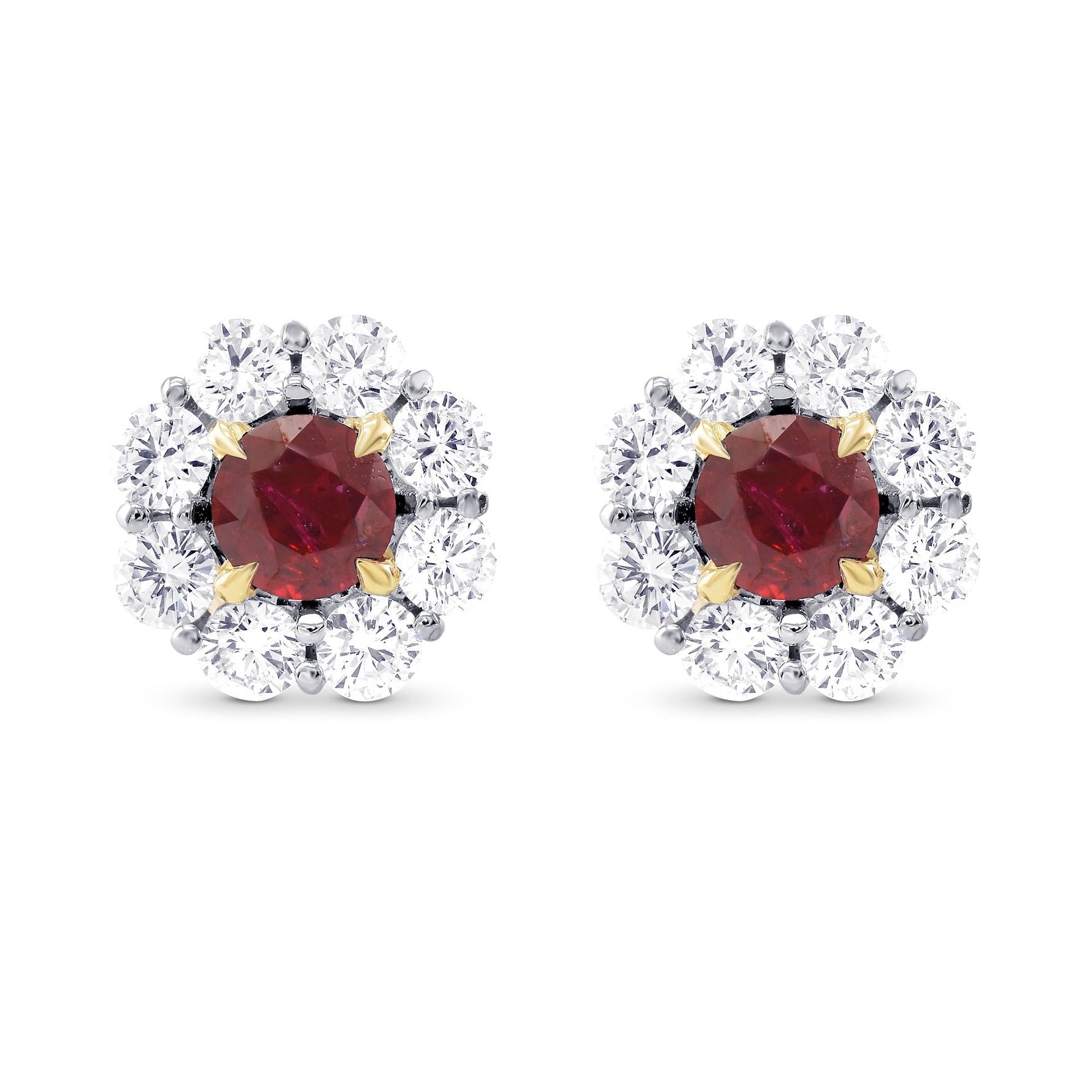 Round Ruby & Diamond Halo Earrings