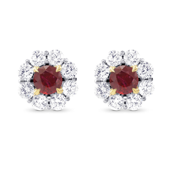 Round Ruby & Diamond Halo Earrings