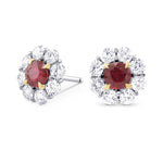 Round Ruby & Diamond Halo Earrings