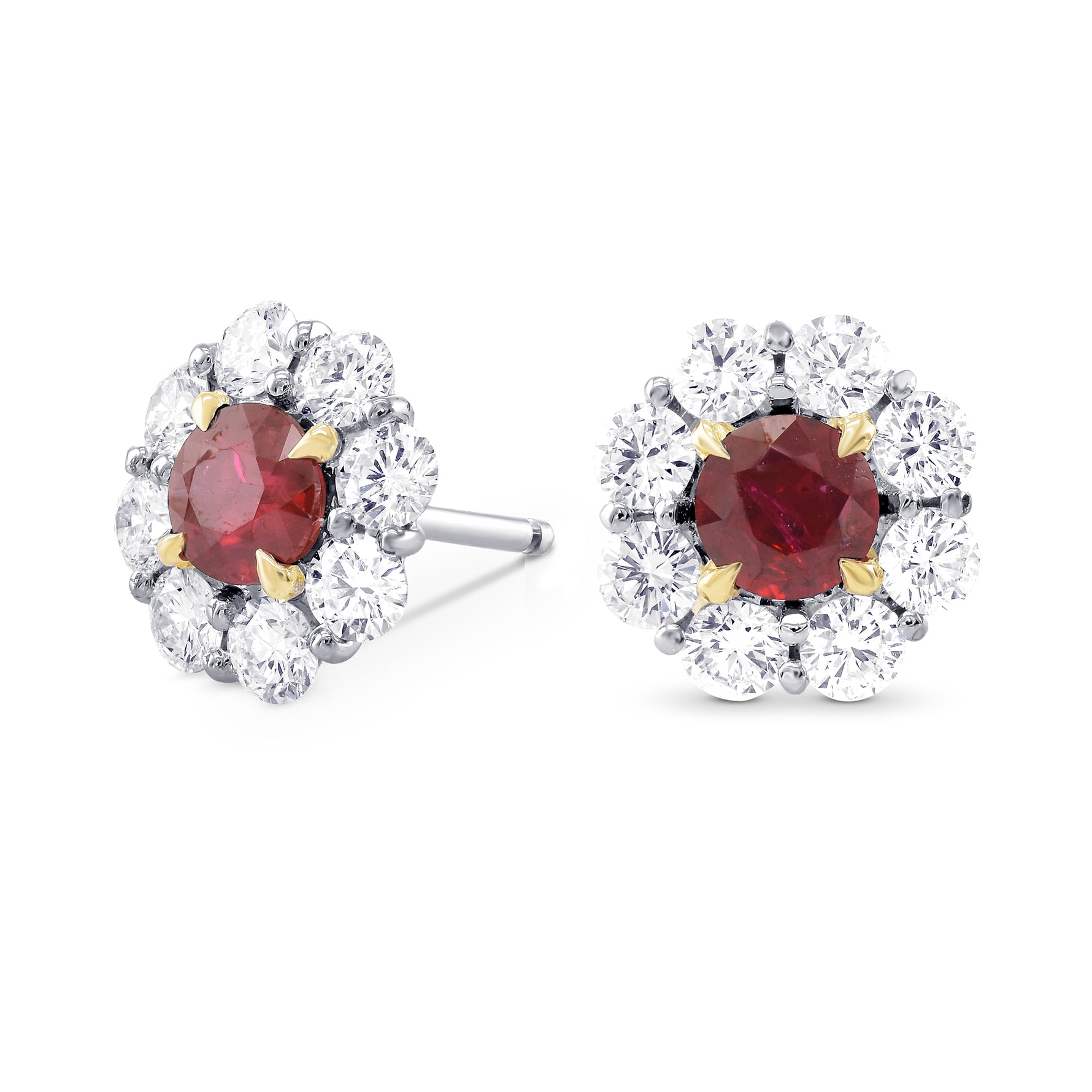 Round Ruby & Diamond Halo Earrings