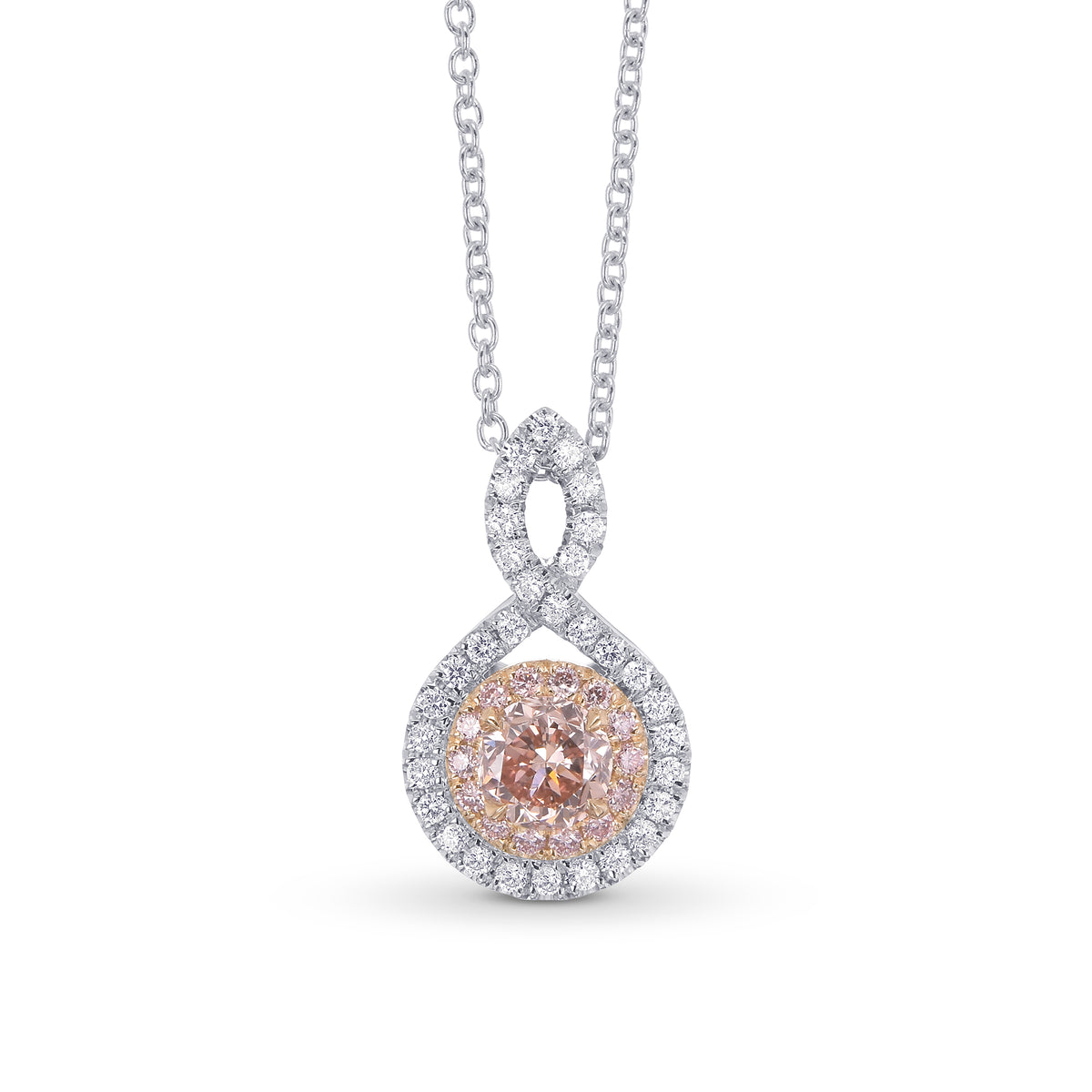 Fancy Brown Pink Double Halo Crossover Pendant