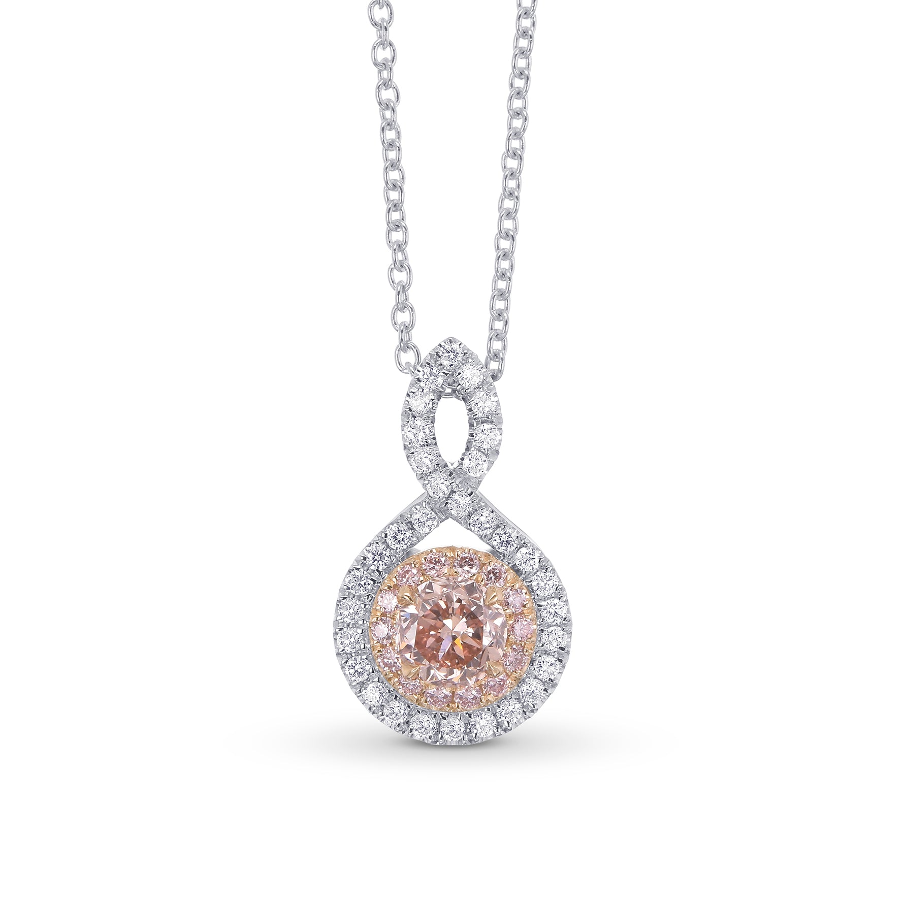 Fancy Brown Pink Double Halo Crossover Pendant