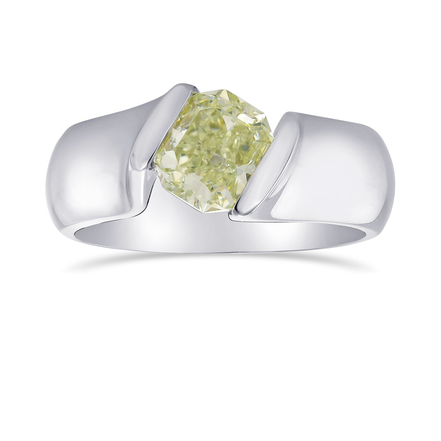 Fancy Light Yellow Green Radiant Diamond Tension Solitaire Ring