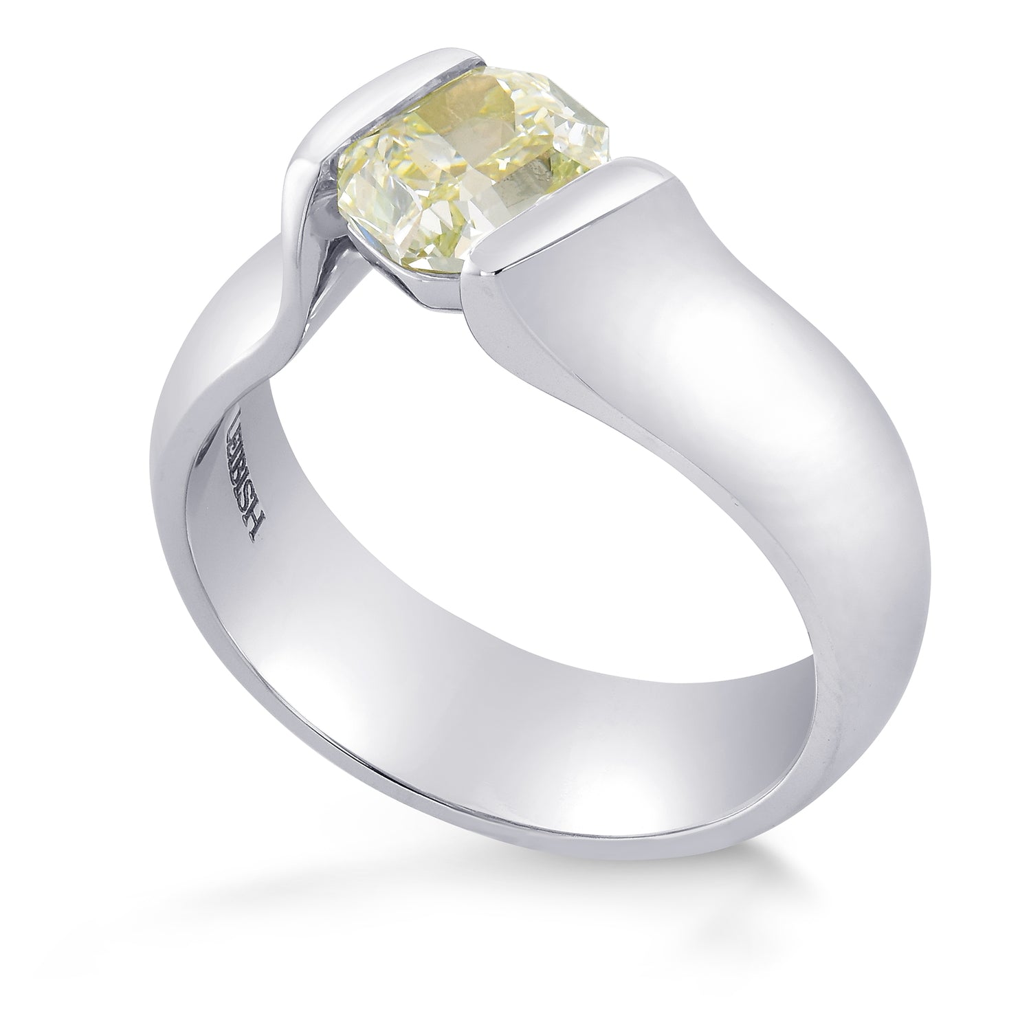 Fancy Light Yellow Green Radiant Diamond Tension Solitaire Ring