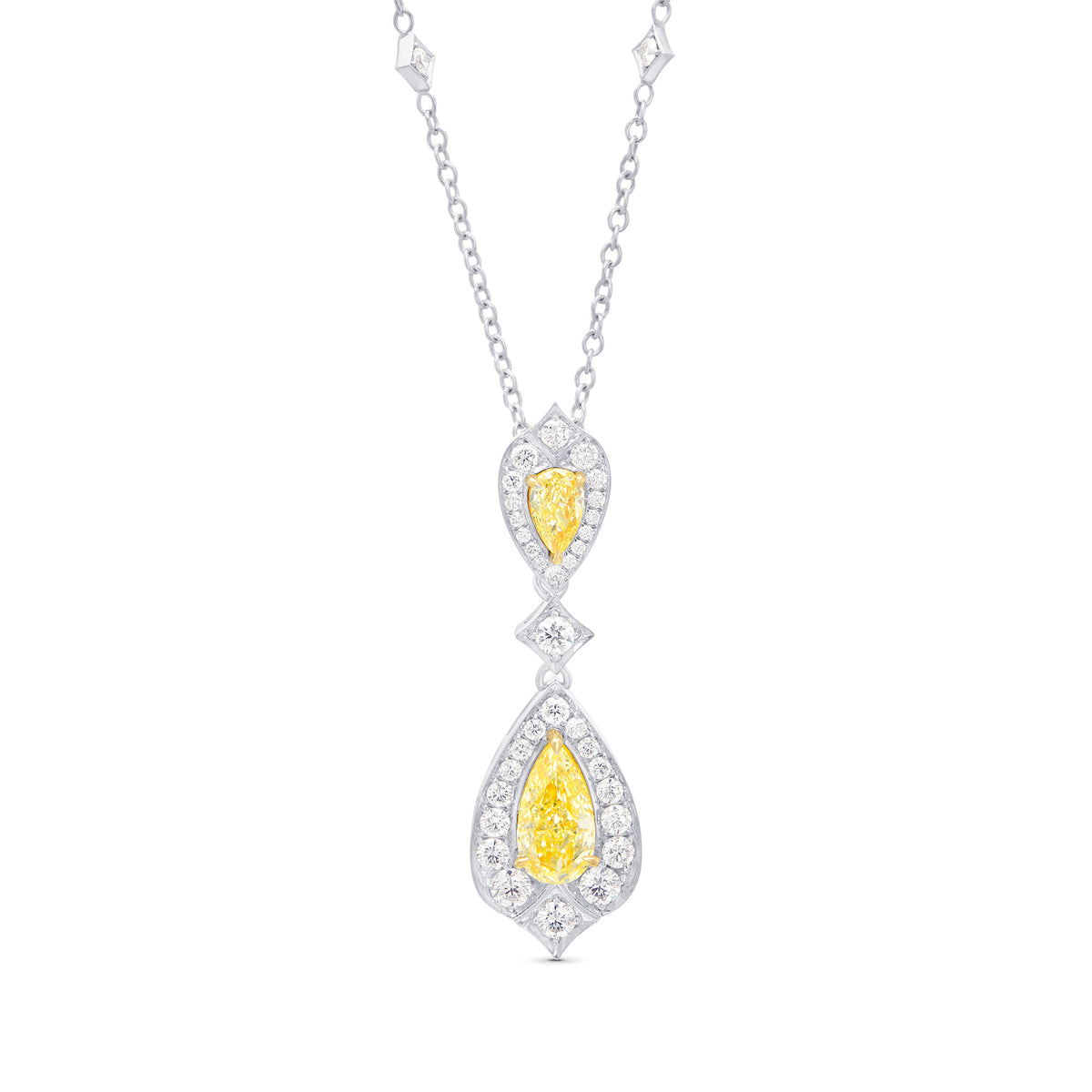  Fancy Yellow Diamond Halo Double Drop Pendant