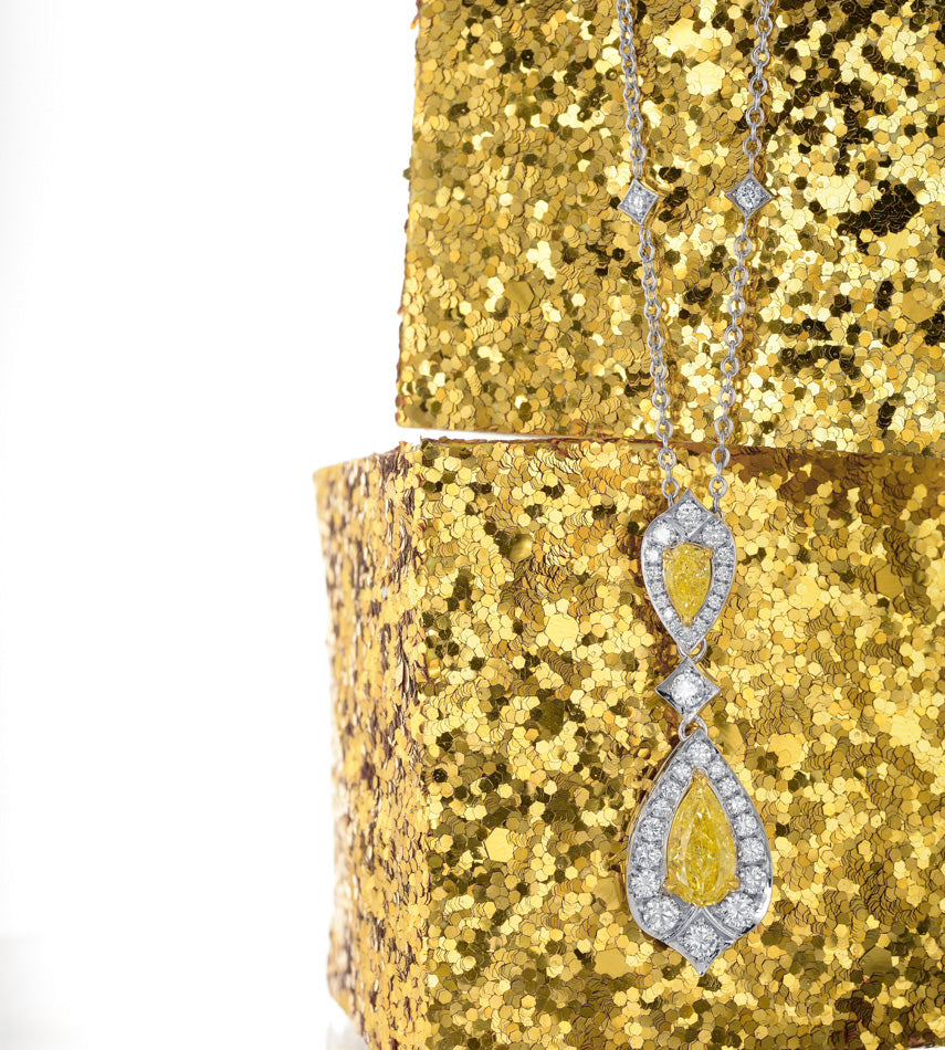  Fancy Yellow Diamond Halo Double Drop Pendant