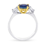 Brilliant cut Sapphire & White Baguette Diamond Ring