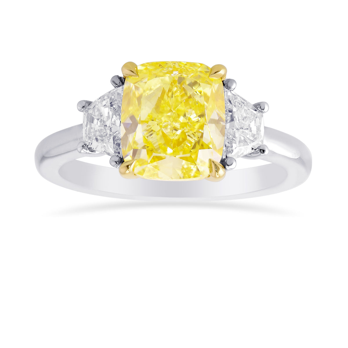 Fancy Yellow Cushion & Trapezoid Diamond Engagement and Wedding Ring Set