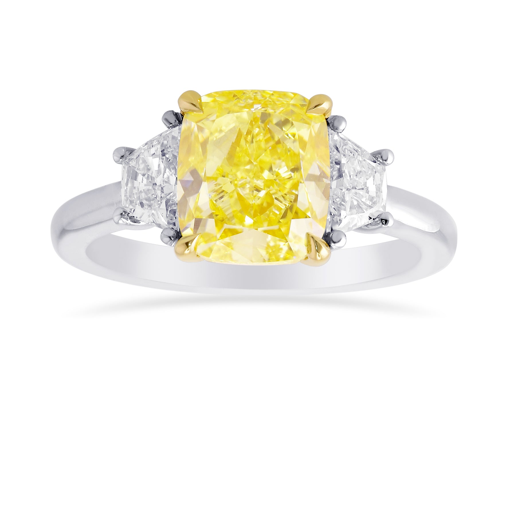 Fancy Yellow Cushion & Trapezoid Diamond Engagement and Wedding Ring Set
