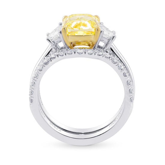 Fancy Yellow Cushion & Trapezoid Diamond Engagement and Wedding Ring Set
