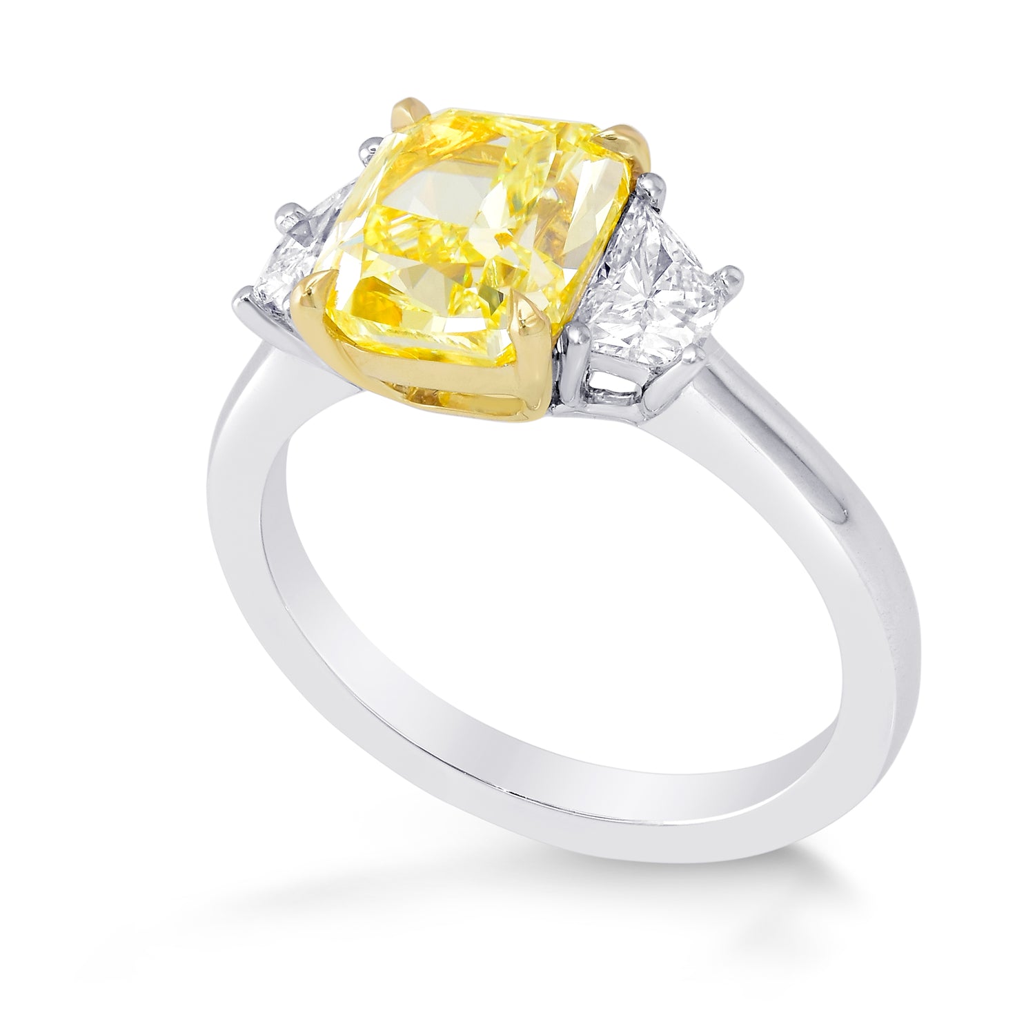 Fancy Yellow Cushion & Trapezoid Diamond Engagement and Wedding Ring Set