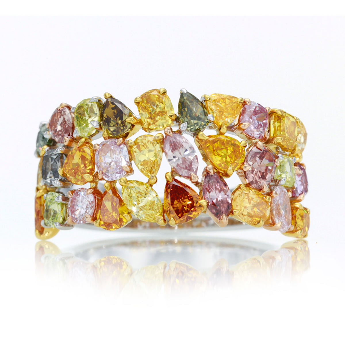 Fancy Color Collage Designer Diamond Ring set with 4.26cts Mix in 18K Gold