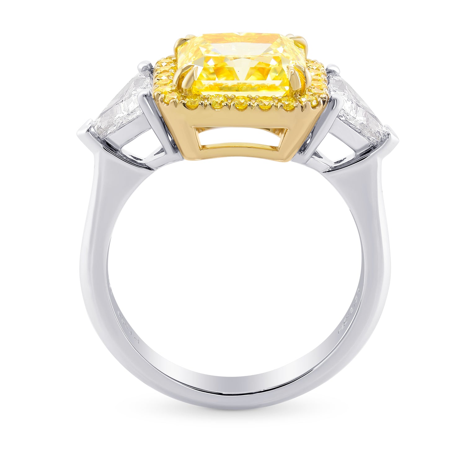 Fancy Intense Yellow Radiant and Triangle Halo Diamond Ring