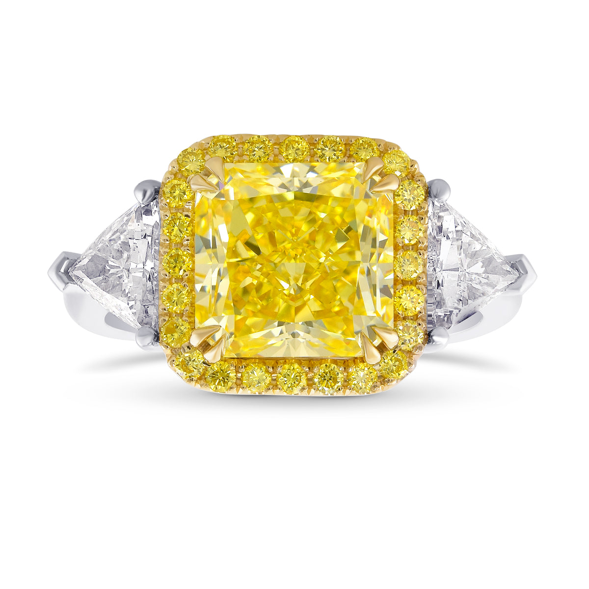 Fancy Intense Yellow Radiant and Triangle Halo Diamond Ring