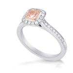 Fancy Light Orangy Pink Cushion Diamond Halo Milgrain Ring