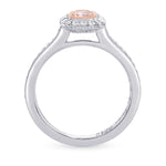 Fancy Light Orangy Pink Cushion Diamond Halo Milgrain Ring