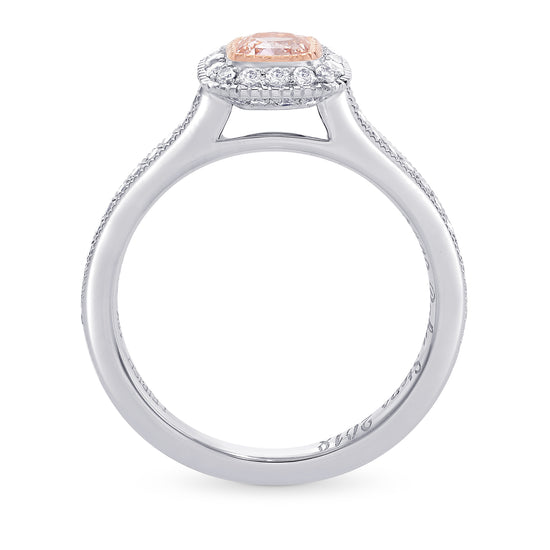 Fancy Light Orangy Pink Cushion Diamond Halo Milgrain Ring