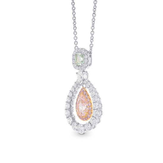2 Stone Mix Color Floating Halo Diamond Pendant