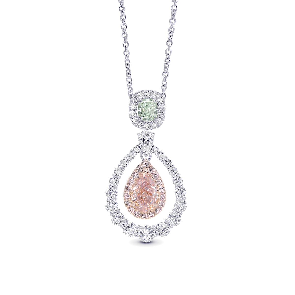 2 Stone Mix Color Floating Halo Diamond Pendant