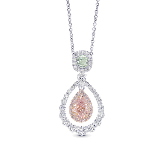 2 Stone Mix Color Floating Halo Diamond Pendant