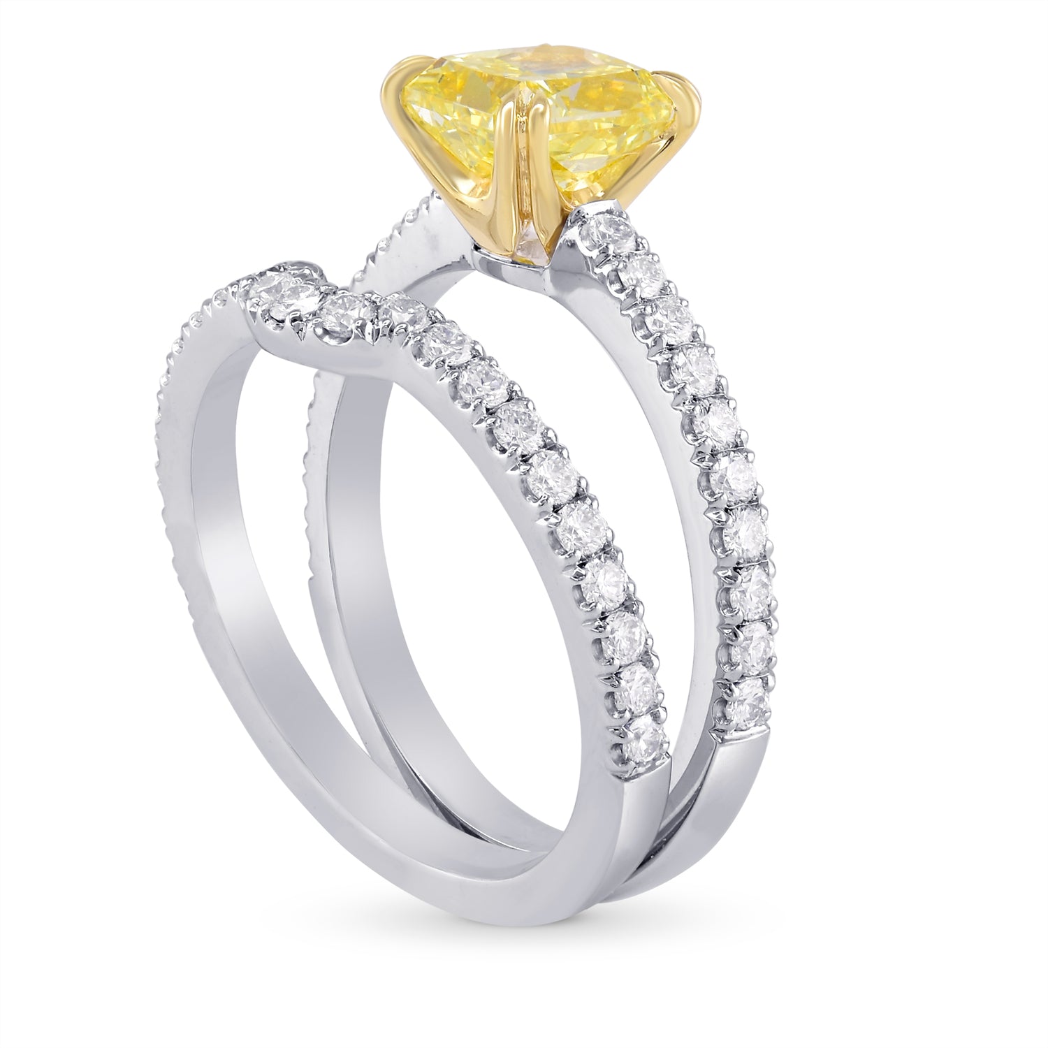 Fancy Yellow Radiant Diamond Engagement & Wedding Ring Set