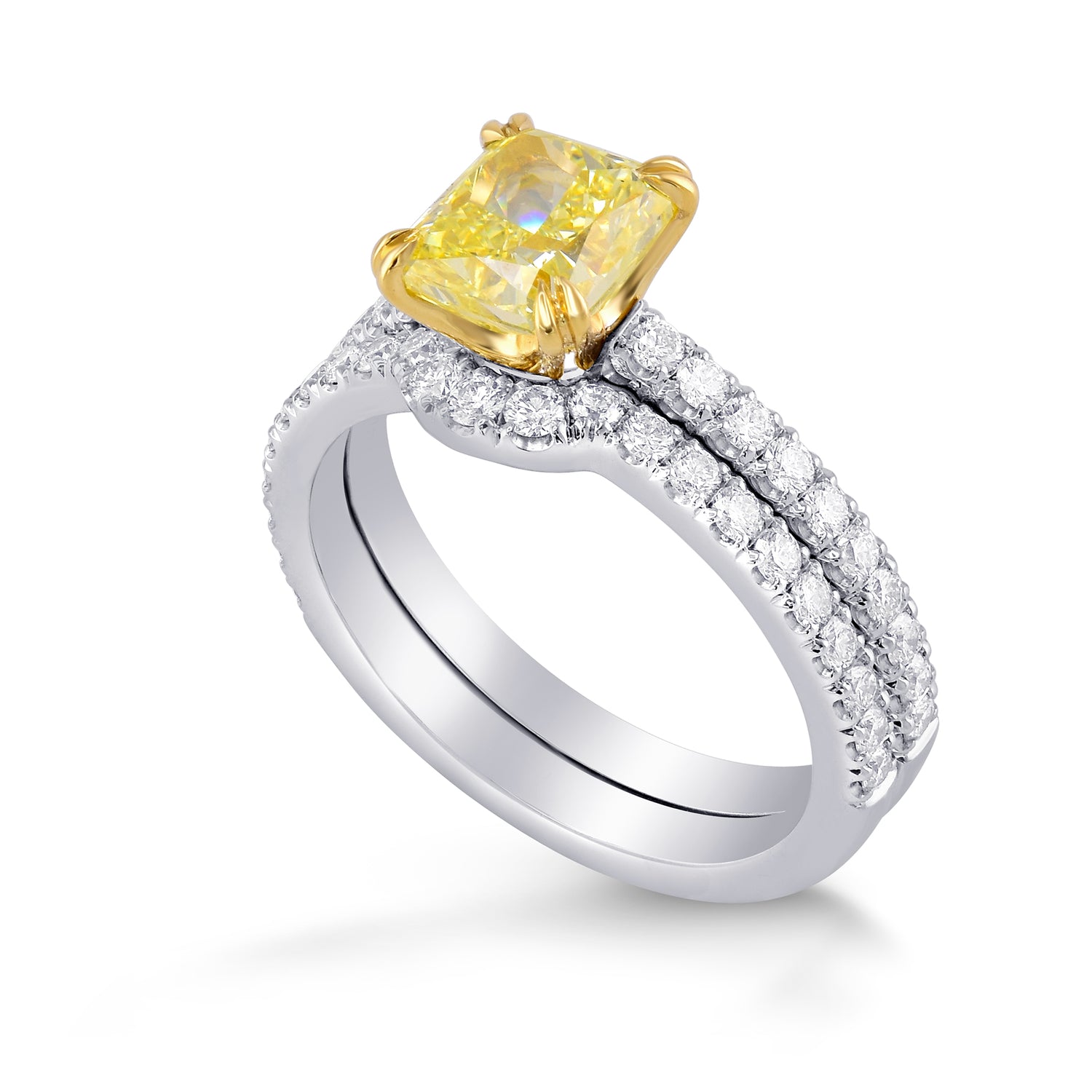 Fancy Yellow Radiant Diamond Engagement & Wedding Ring Set