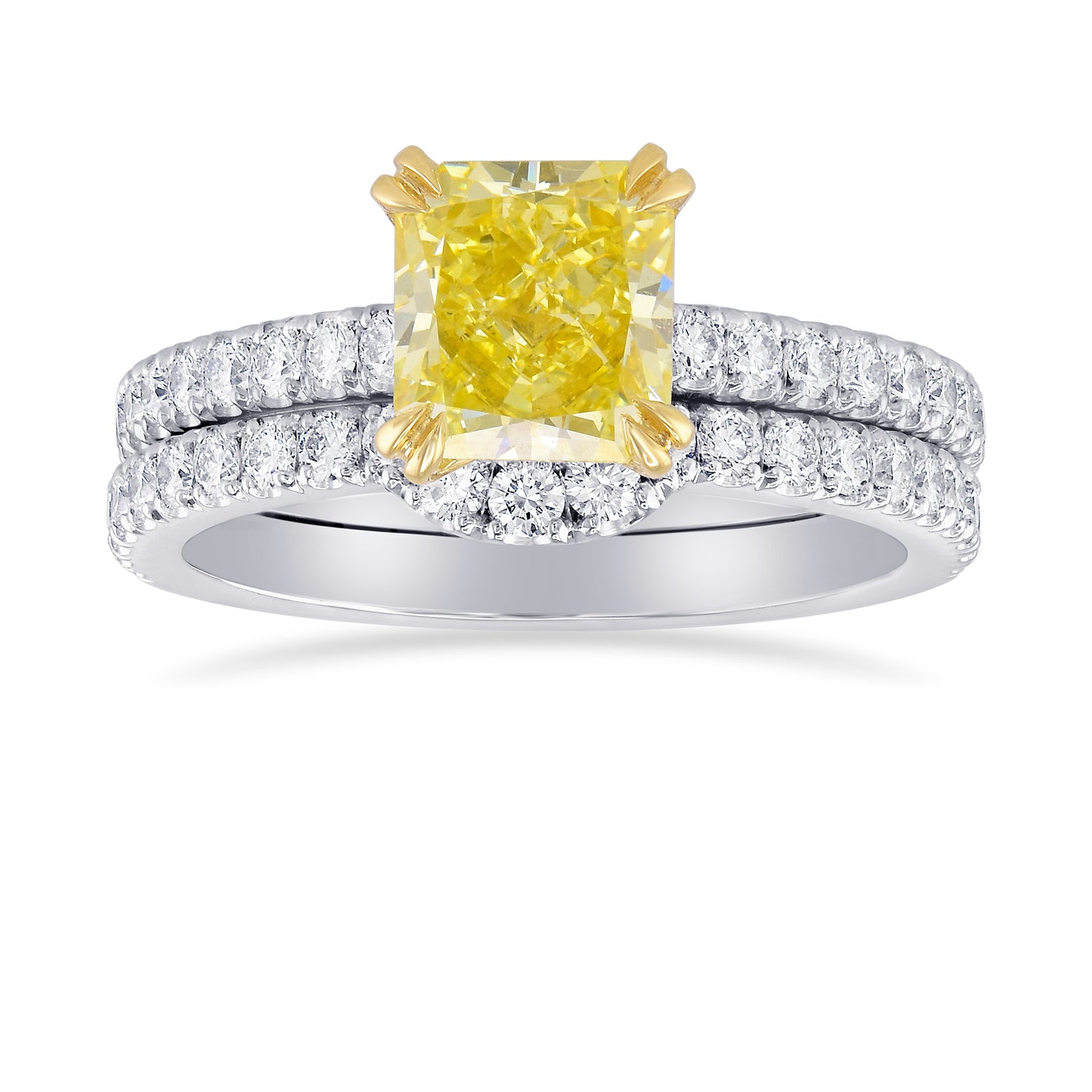 Fancy Yellow Radiant Diamond Engagement & Wedding Ring Set