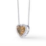 Fancy Dark Orangy Brown Heart Diamond Halo Pendant