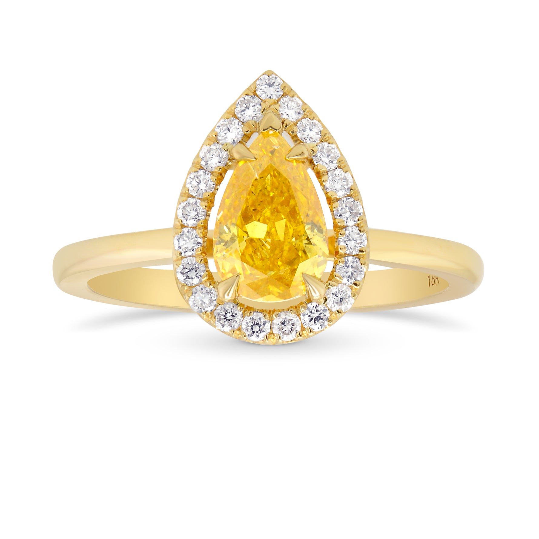 Fancy Intense Orange Yellow Pear Diamond Halo Ring