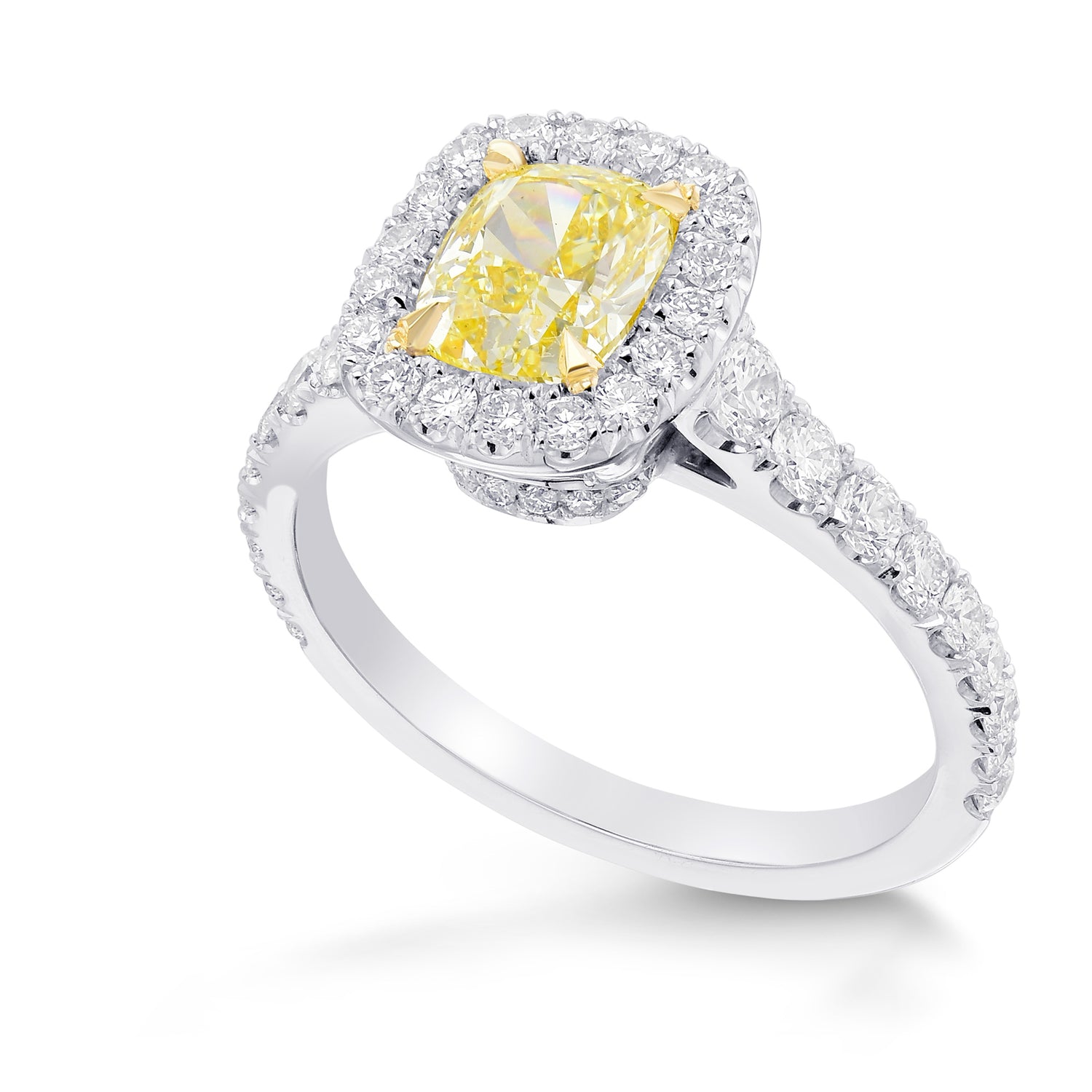 Fancy Yellow Cushion Diamond Halo Ring