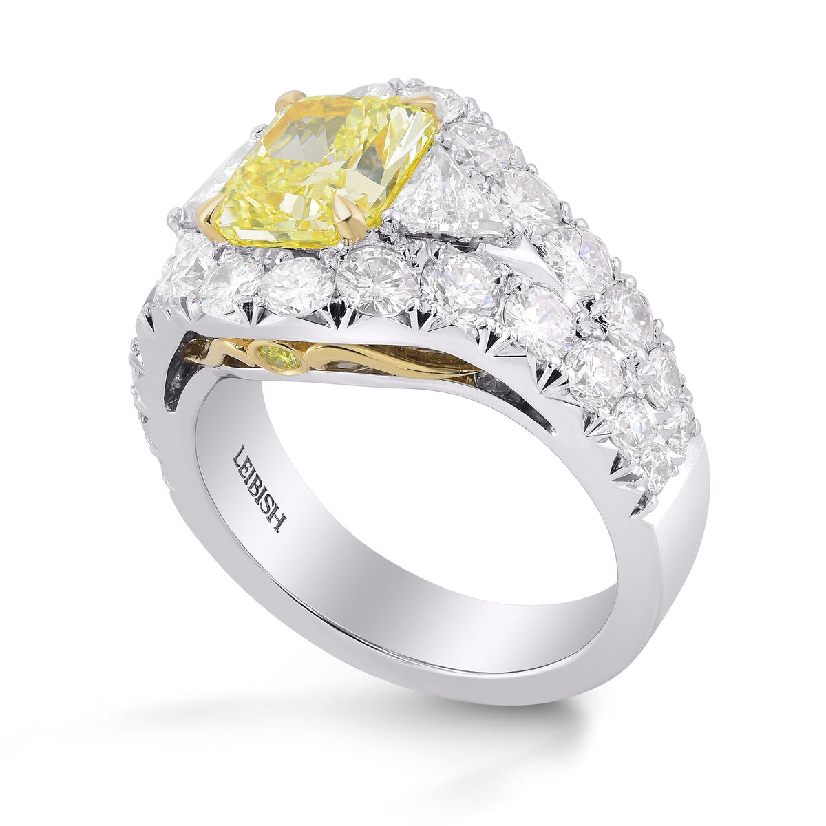 Fancy Intense Yellow Radiant & Triangle Halo Diamond Ring 