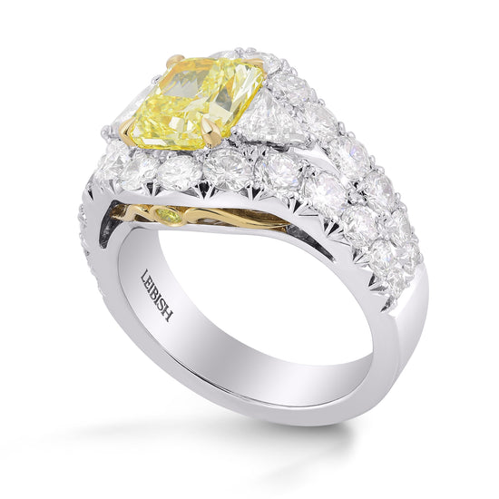 Fancy Intense Yellow Radiant & Triangle Halo Diamond Ring 
