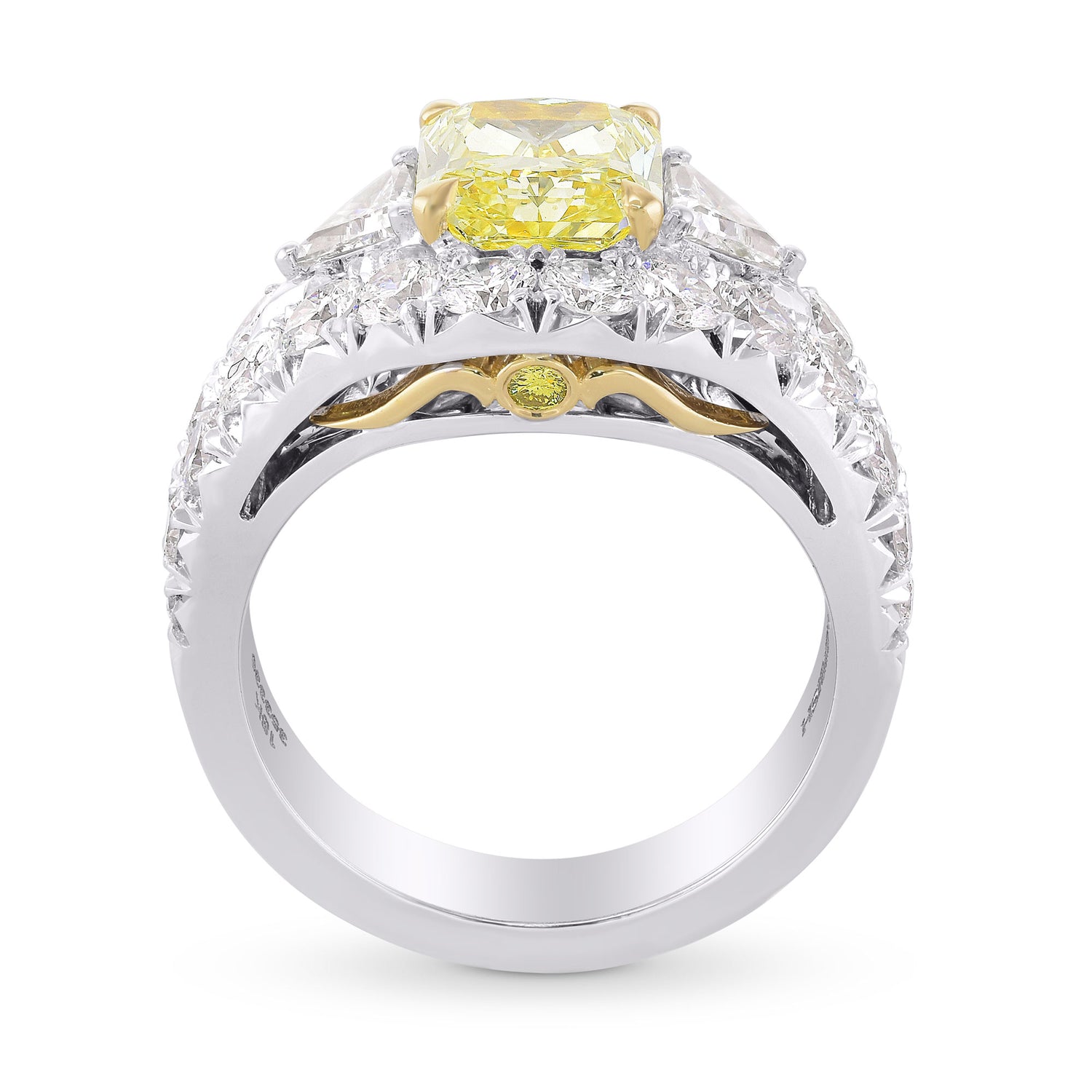 Fancy Intense Yellow Radiant & Triangle Halo Diamond Ring 