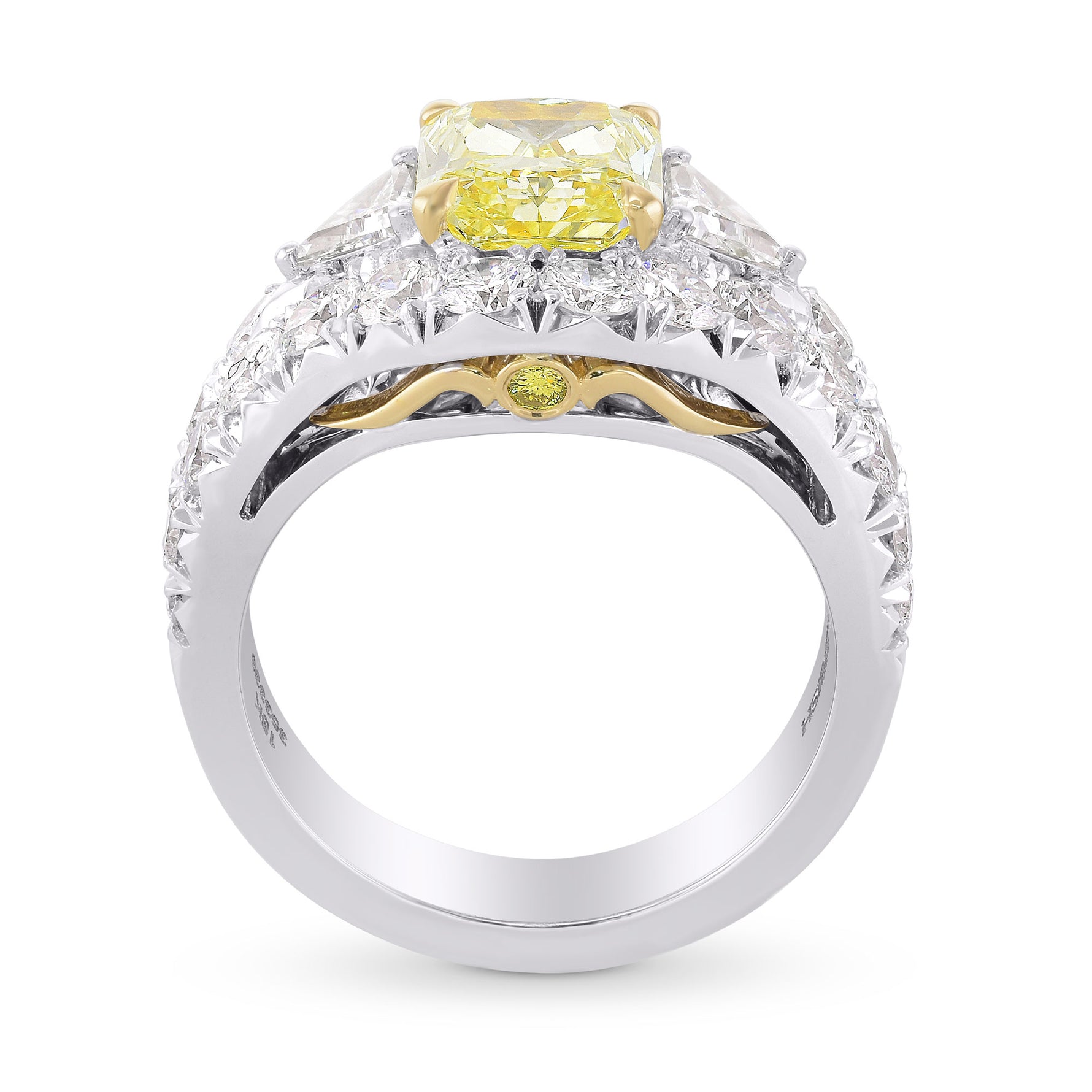 Fancy Intense Yellow Radiant & Triangle Halo Diamond Ring 