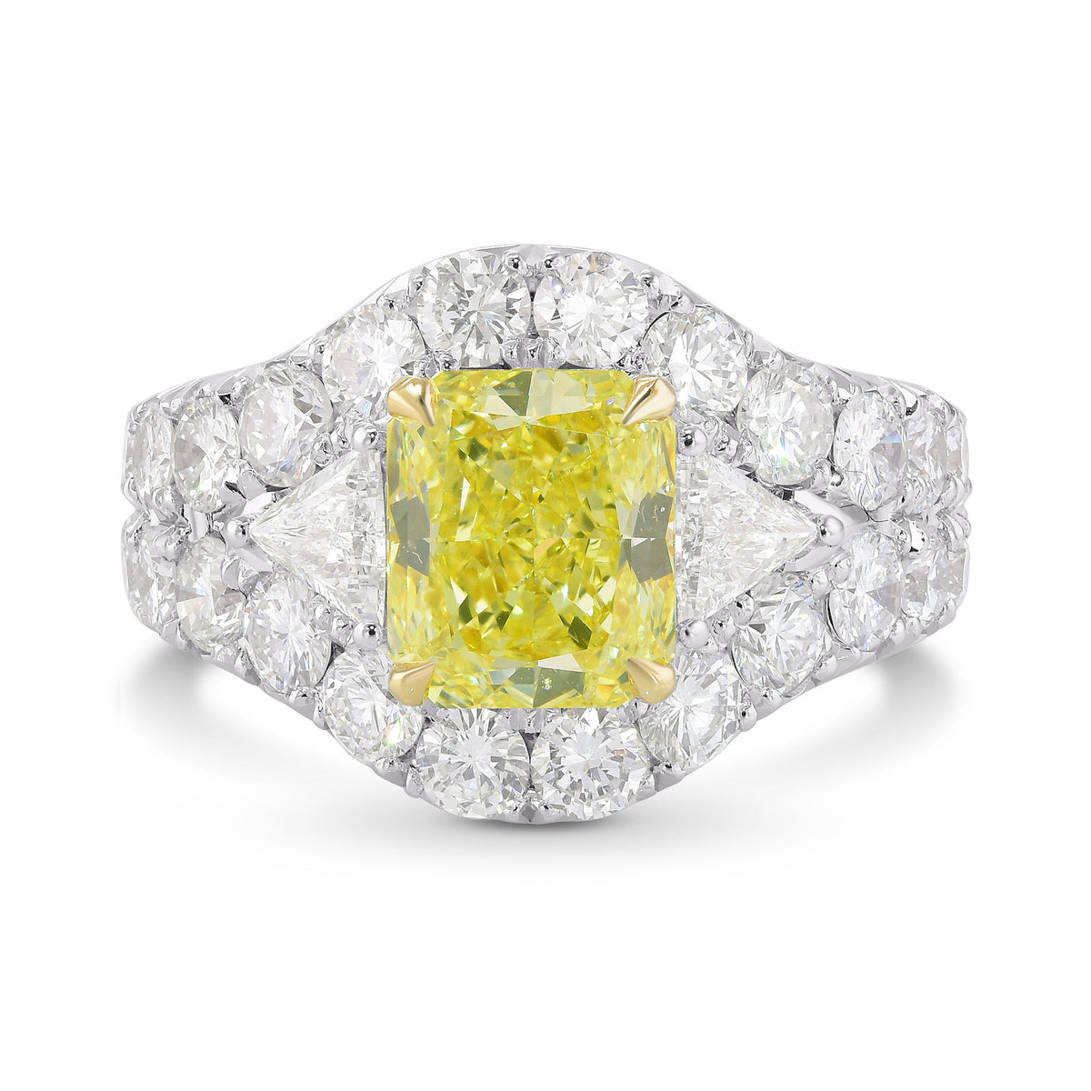 Fancy Intense Yellow Radiant & Triangle Halo Diamond Ring 