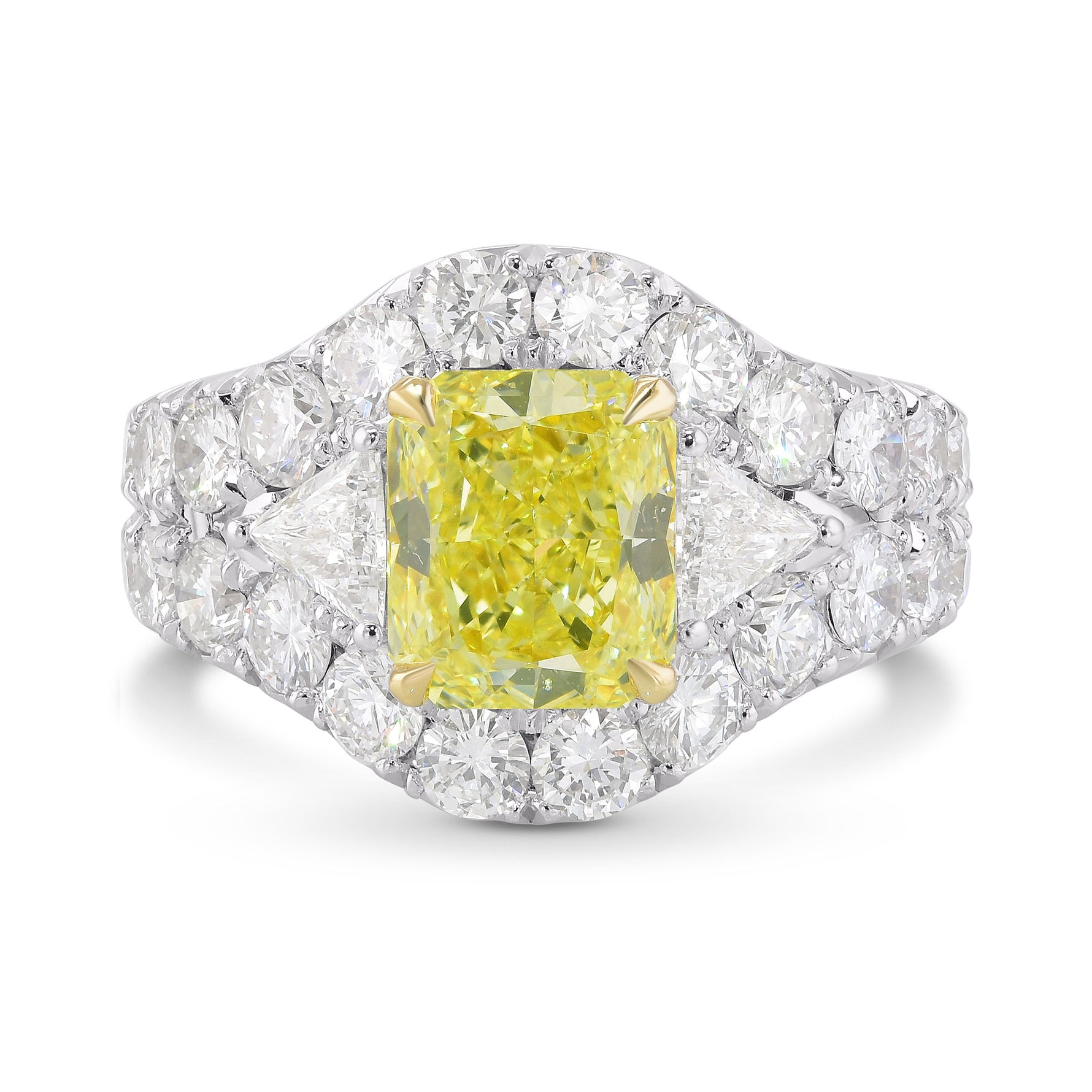 Fancy Intense Yellow Radiant & Triangle Halo Diamond Ring 