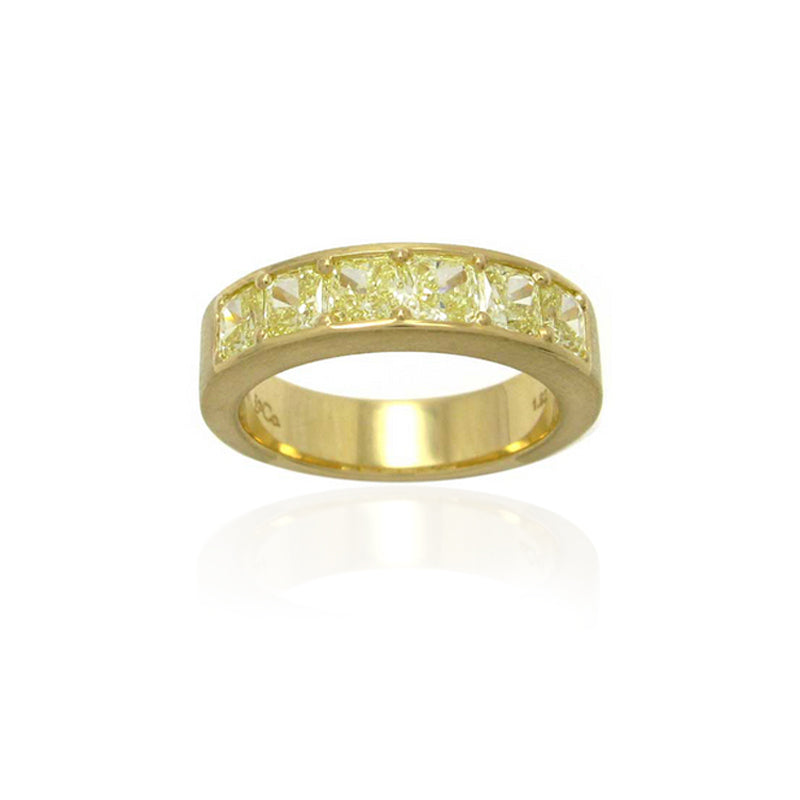 Radiant Fancy Yellow Diamond Six Stone Band