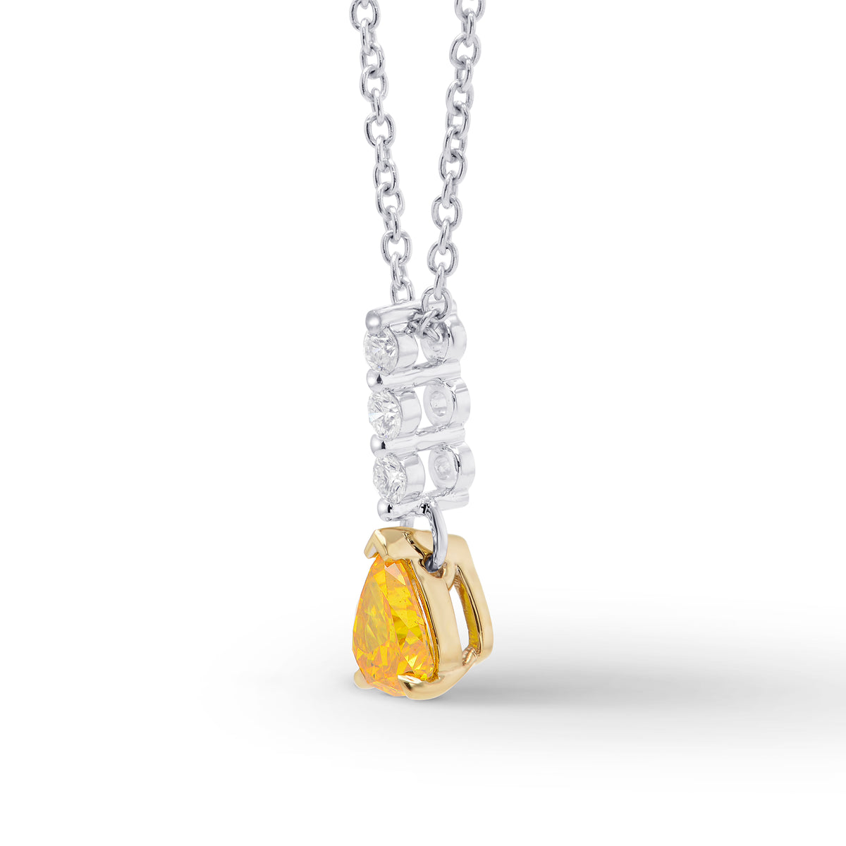 Fancy Vivid Yellowish Orange Pear Diamond Drop Pendant