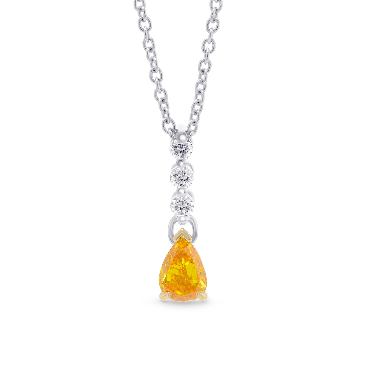 Fancy Vivid Yellowish Orange Pear Diamond Drop Pendant
